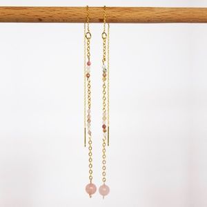 Delicate Rose Quartz Threader Earrings 18K
